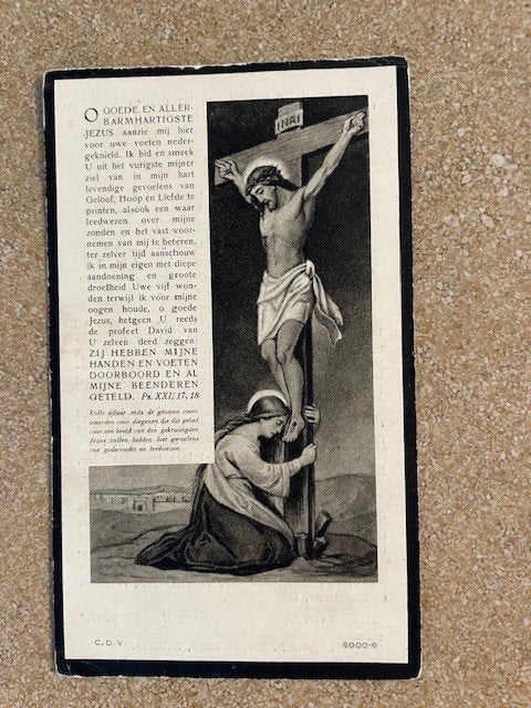 Victime de guerre 14-18 Jules Van ExemZillbeke + 26/1/1934, Collections, Enlèvement ou Envoi, Image pieuse