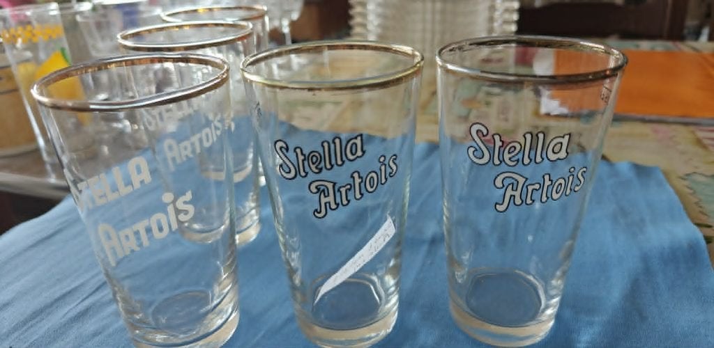 glazen bierglazen Stella Artois 5 stuks, Verzamelen, Ophalen of Verzenden, Zo goed als nieuw, Glas of Glazen, Stella Artois