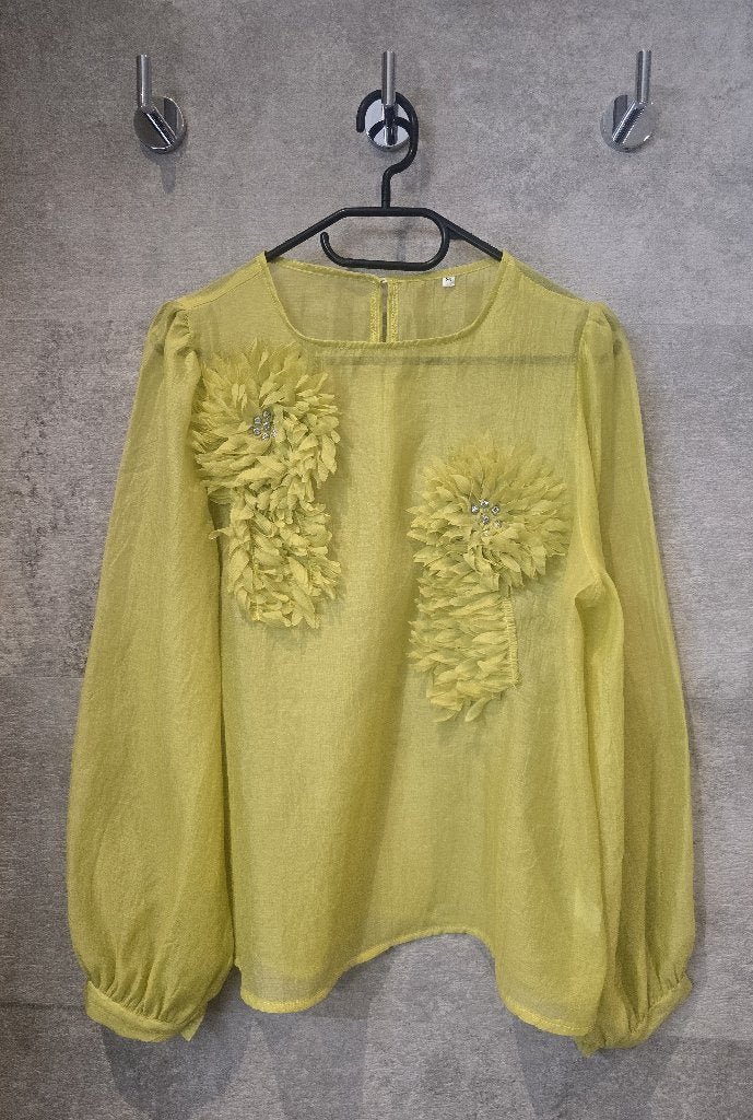 Elegante bloes - limoengroen - medium (als nieuw), Kleding | Dames, Ophalen of Verzenden, Nieuw, Maat 38/40 (M), Groen