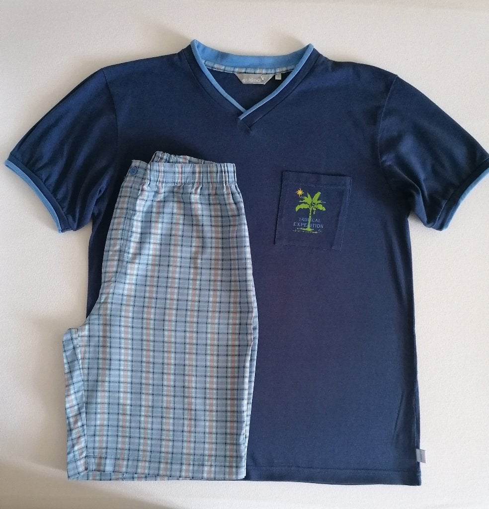 Blauwe pyjama met ruitjes korte broek van Eskimo, S, Kleding | Heren, Pyjama's, Zo goed als nieuw, Ophalen of Verzenden