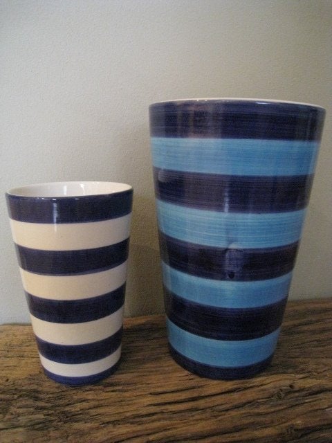 Set van 2 gekleurde stenen vazen, blauw & wit, groot & klein, Ophalen, Blauw