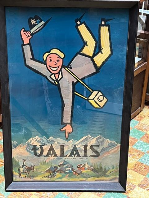 Oude reis affiche Zwitserland, Valais 1950's, Antiek en Kunst, Curiosa en Brocante, Ophalen