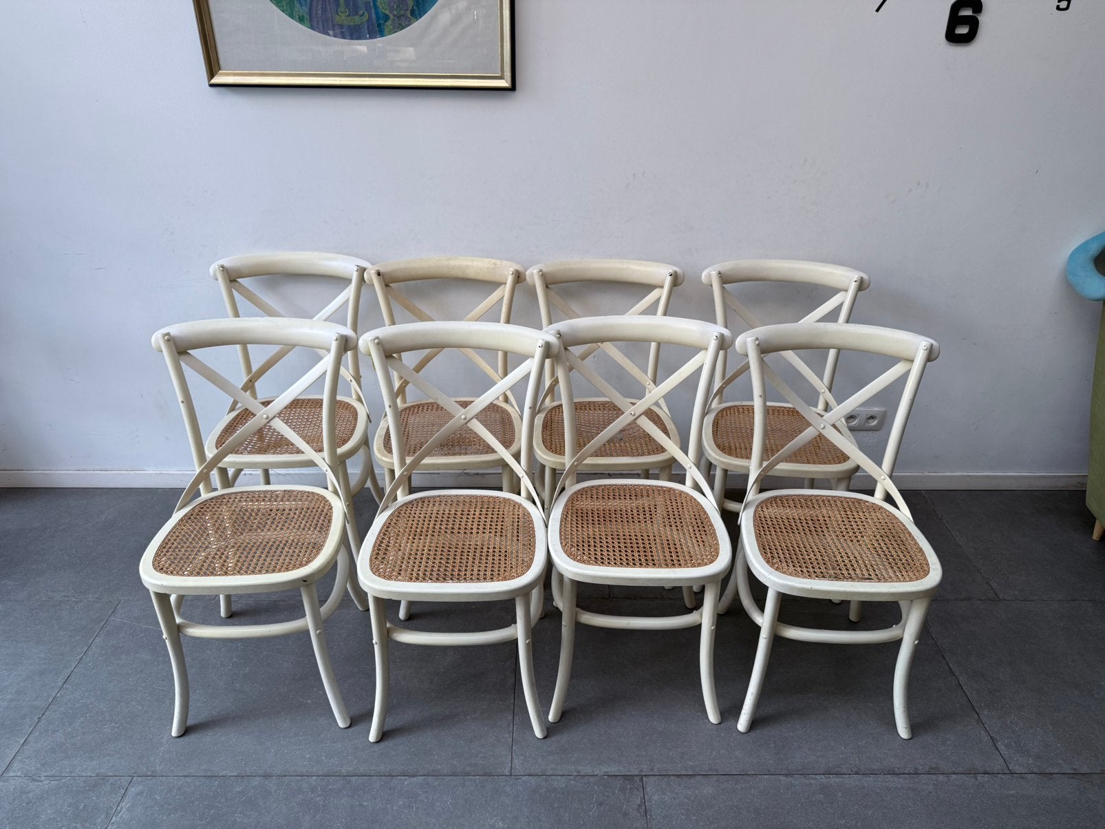 Lot de 8 chaises en bois et cannage style bistrot / campagne, Enlèvement, Bistrot, Cinq, Six Chaises ou plus, Utilisé