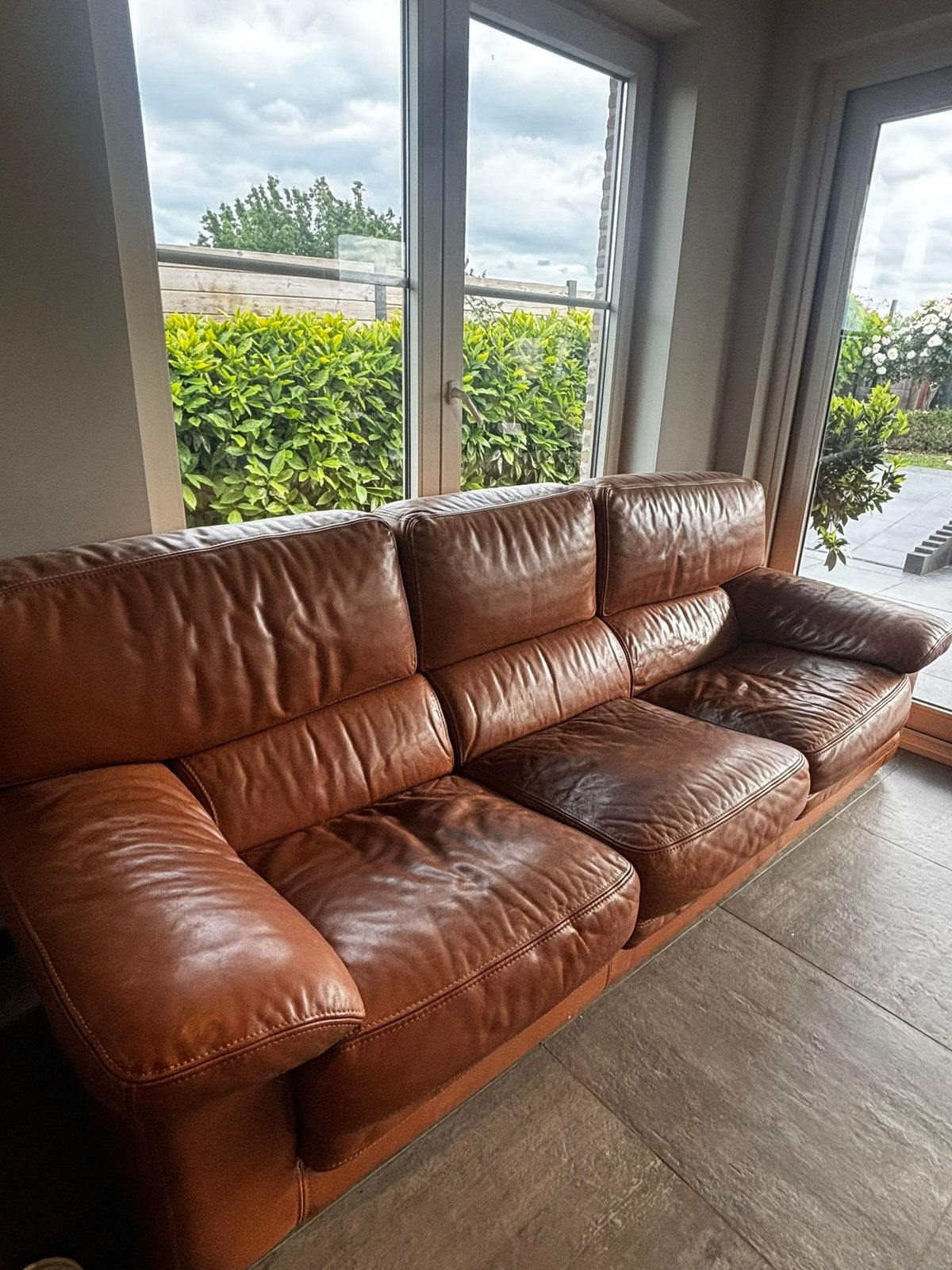 Set lederen zetels, Maison & Meubles, Canapés | Coins salons complets, Utilisé, Cuir, Enlèvement