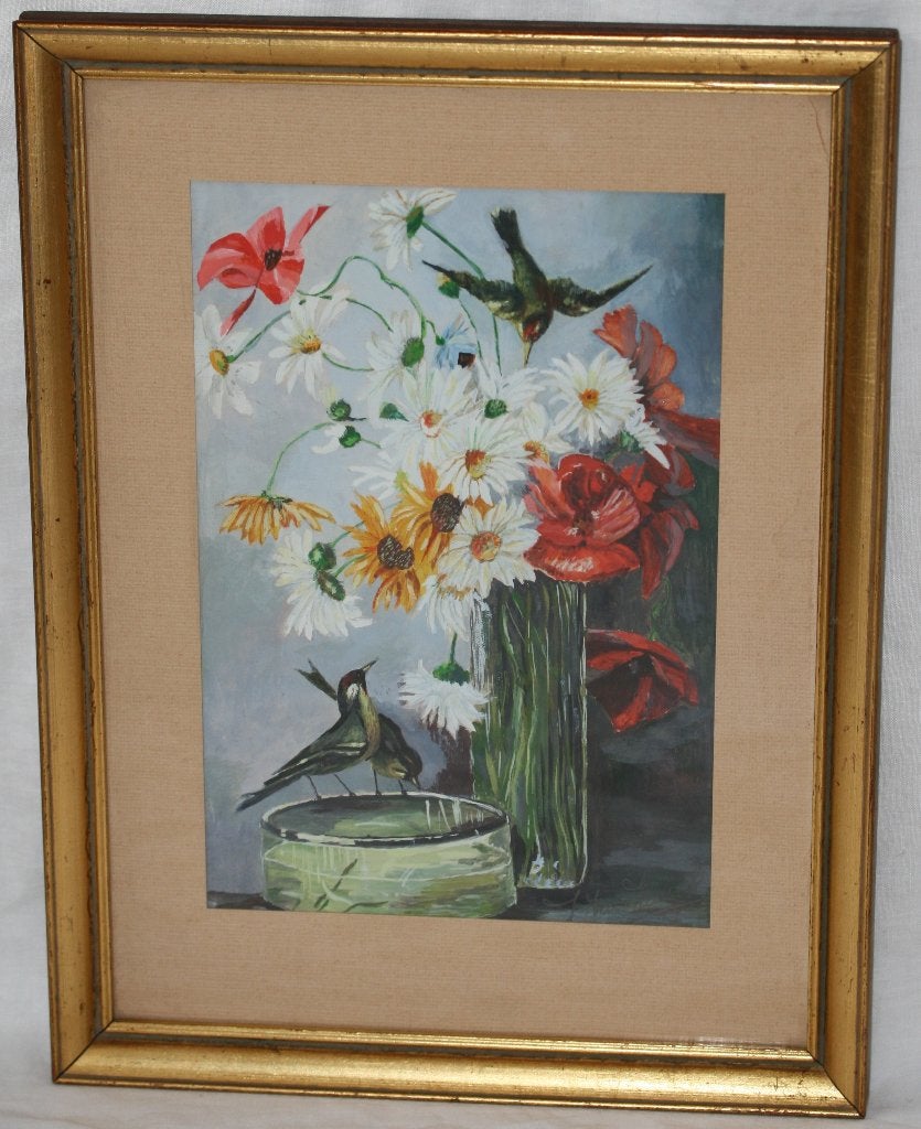 Aquarel schilderij Gesigneerd, Antiek en Kunst, Bloemen, Ophalen of Verzenden, Gesigneerd, Aquarel
