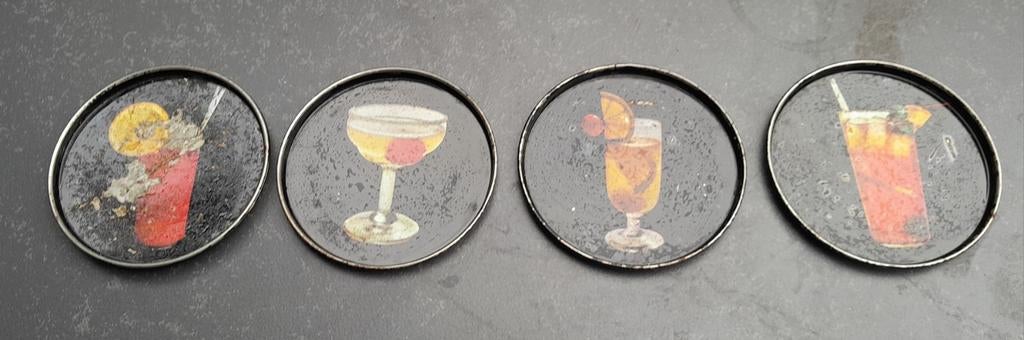 Vintage onderzetters met tekst., Antiek en Kunst, Curiosa en Brocante, Ophalen of Verzenden