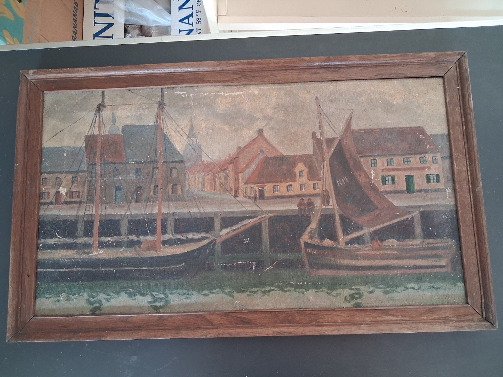schilderij kaai nieuwpoort jaren 20-40, Enlèvement, Panneau