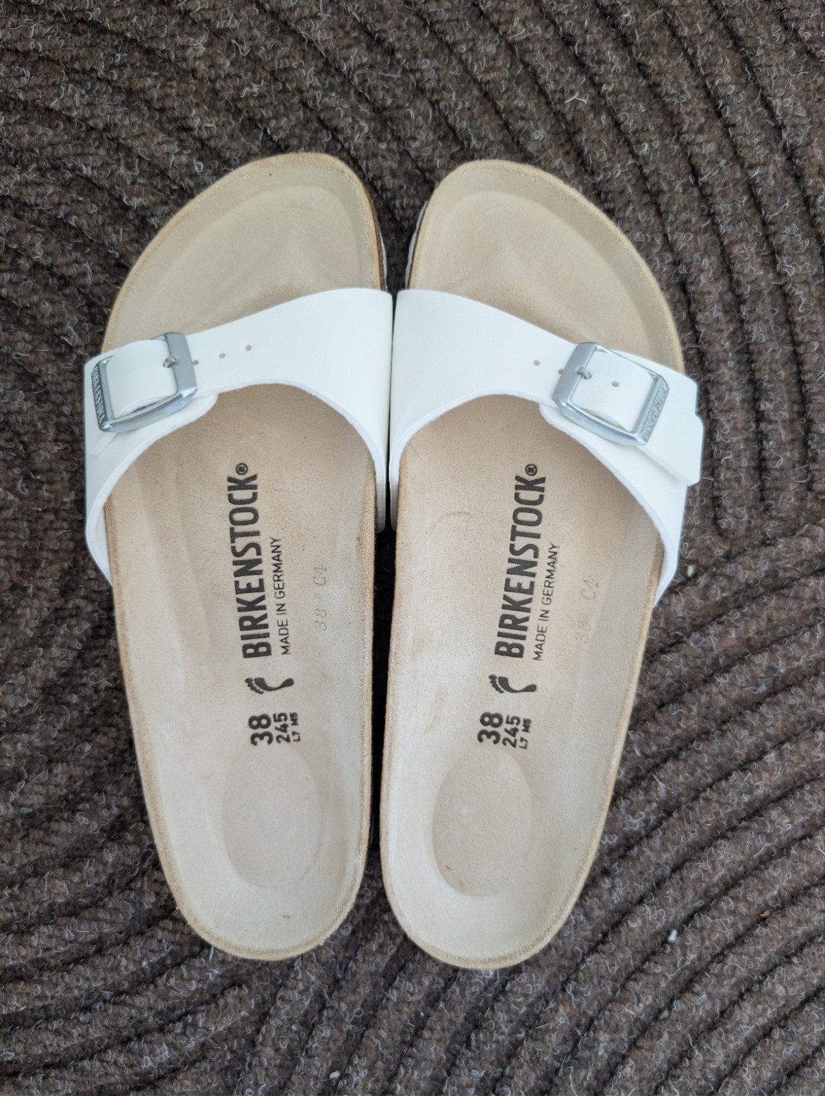 Birkenstock Madrid slippers - Wit Leer - Maat 38 Narrow Fit, Neuf, Enlèvement ou Envoi, Blanc, Sandales de bain