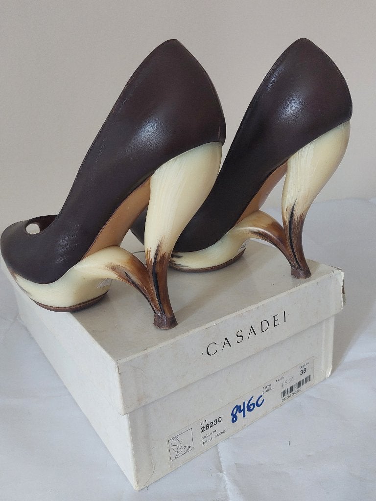 846C* Casadei - sexy escarpins cacao peep toe (36), Autres couleurs, Escarpins, Porté, Casadei