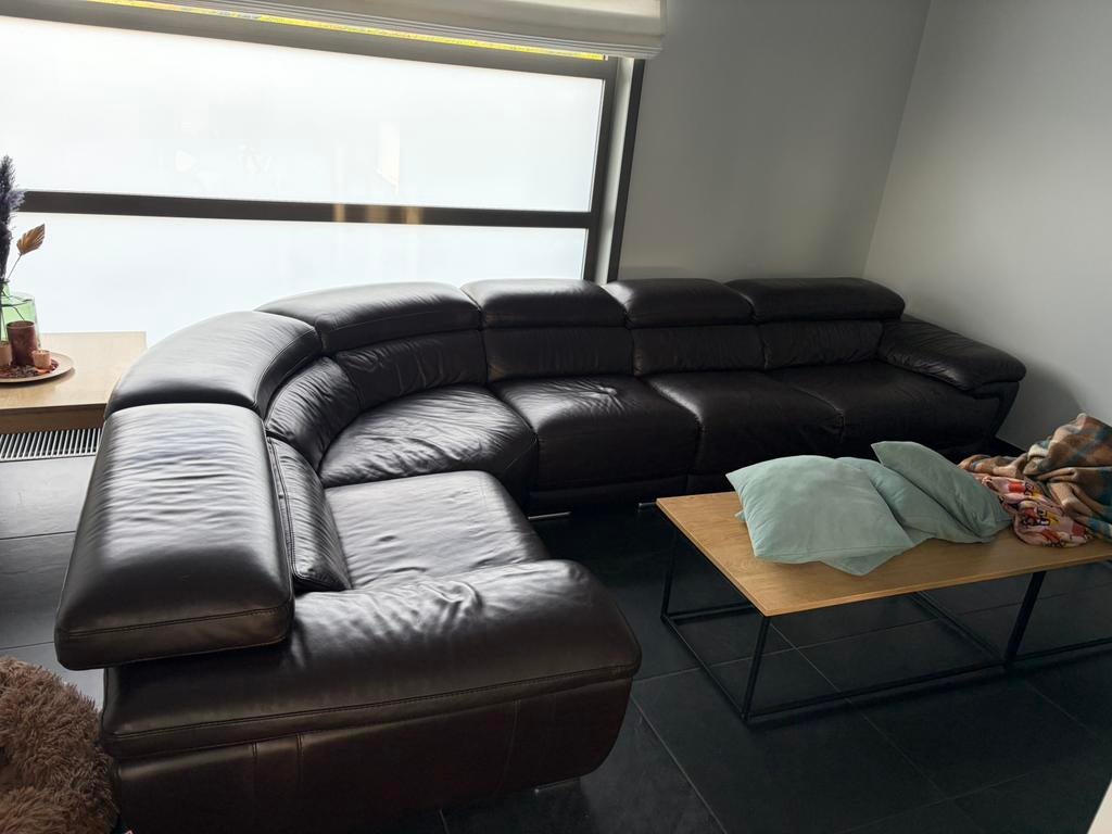 Lederen hoeksalon! Kleur: donkerbruin., Ophalen, Gebruikt