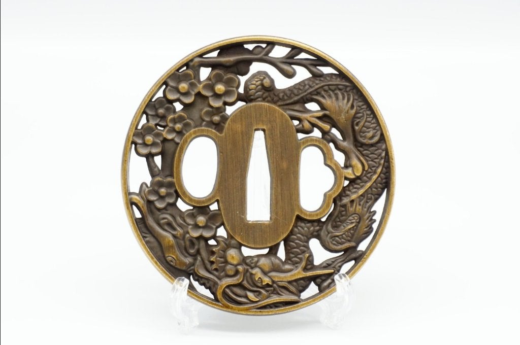 Une grue à épée de style japonais (tsuba) en excellent état, Enlèvement ou Envoi, Cuivre