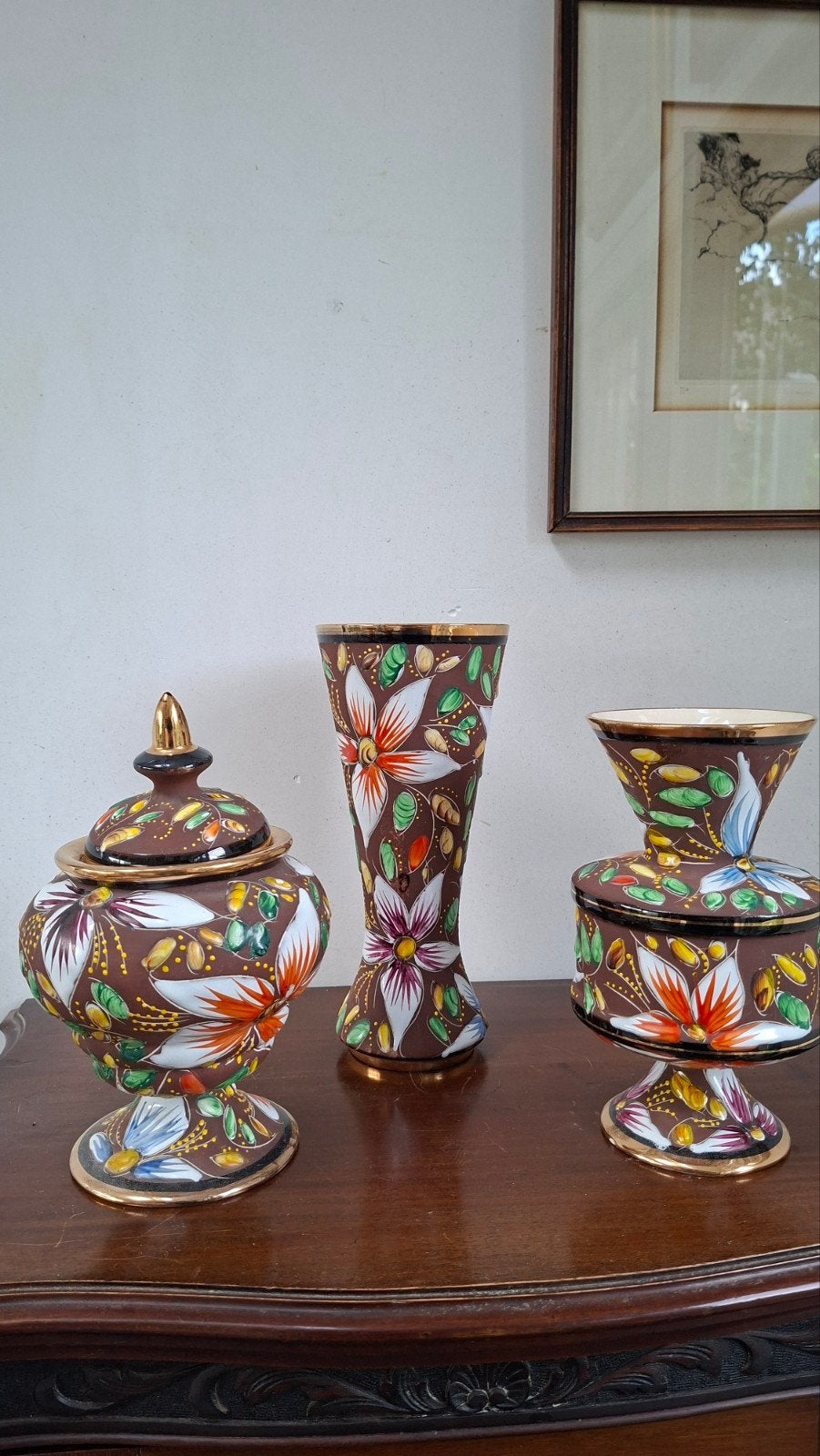 trois vases Bequet avec fleurs en émail, Antiquités & Art, Enlèvement