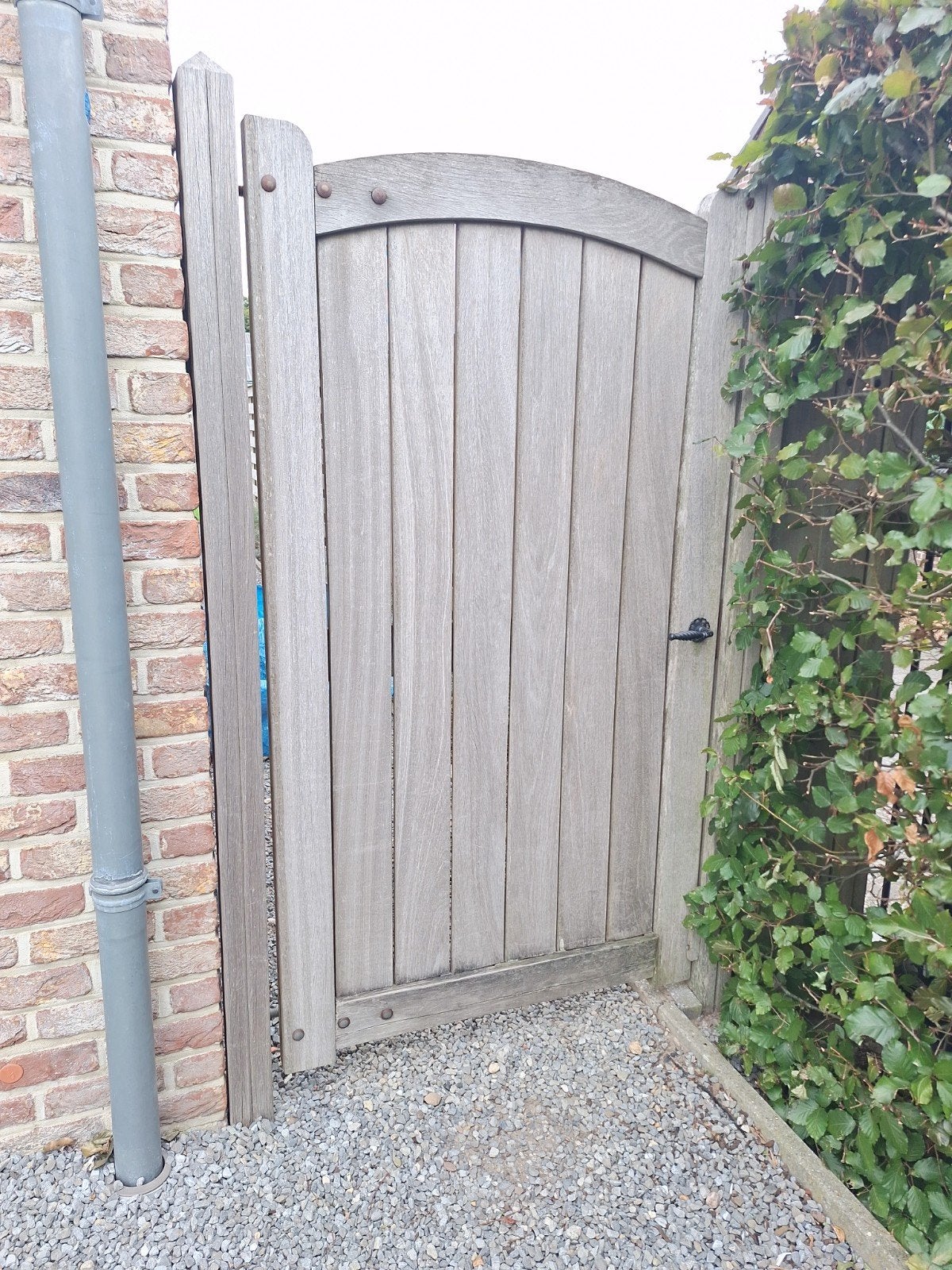 tuinpoort Bankirai, Tuin en Terras, Ophalen, Gebruikt, 100 tot 150 cm, Draaipoort