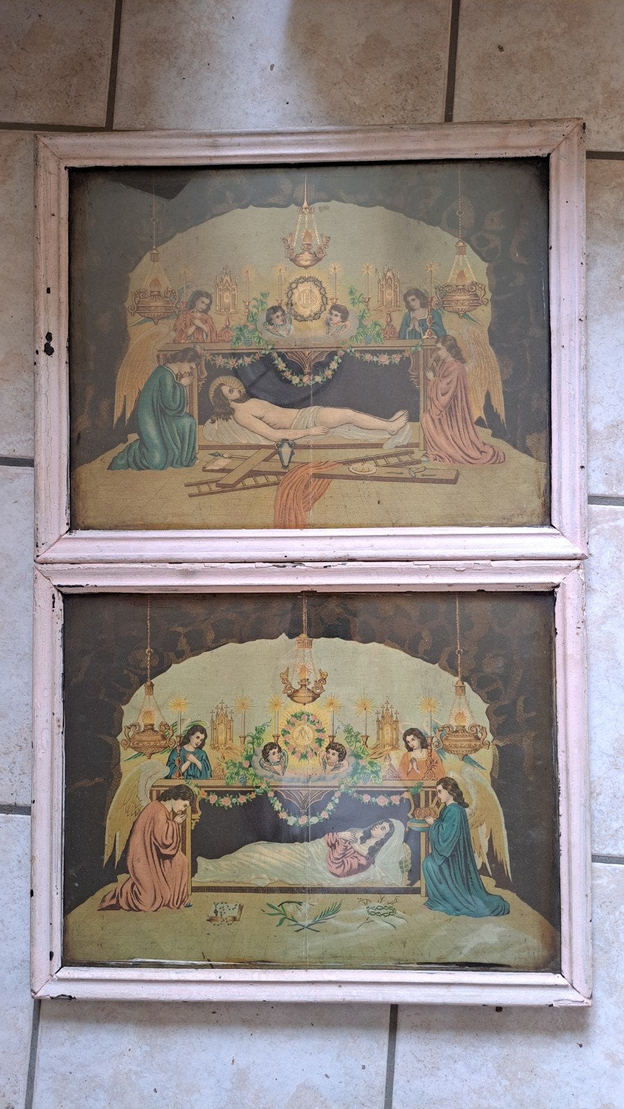 2 Chromolithographies religieuses anciennes - Fin XIXe / Déb, Antiquités & Art, Enlèvement