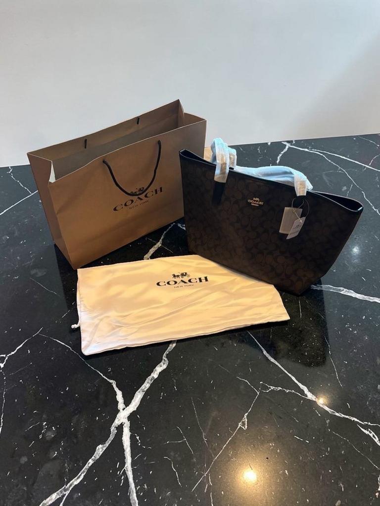 Nieuwe Coach City Tote – Signature Canvas (Bruin/Zwart), Ophalen of Verzenden, Nieuw, Zwart, Schoudertasje
