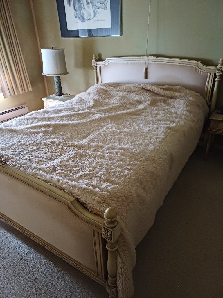 slaapkamer vintage in craclé, bed, kast, 2 nachtk., spiegel, Ophalen, Gebruikt, Tweepersoons, Vintage cracklé