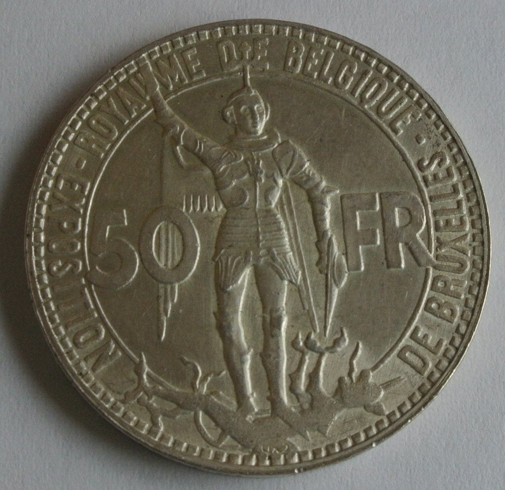 BELGIË WERELDTENTOONSTELLING BRUSSEL 1935 50fr ZILVER, Ophalen of Verzenden, België, Losse munt, Zilver