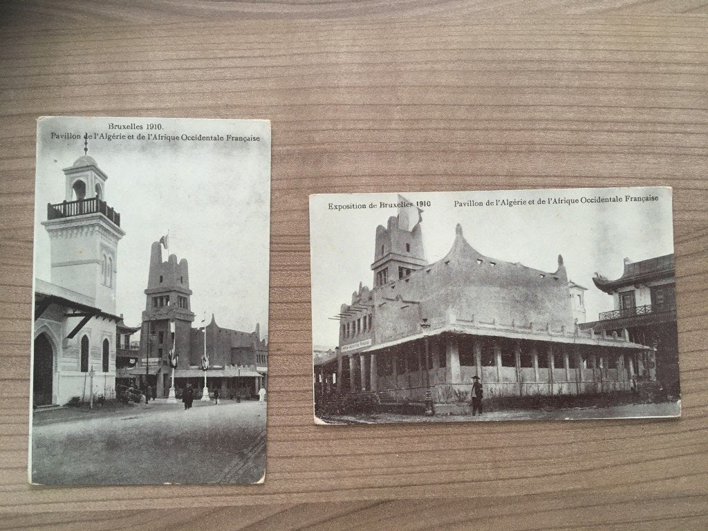 2 cartes Bruxelles 1910 - Pavillon Algérie et Afrique, Enlèvement ou Envoi, Bruxelles (Capitale)