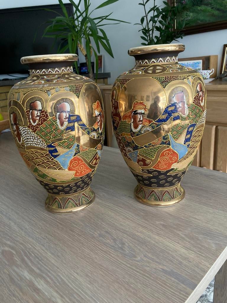 2  prachtige  grote Satsuma vazen, 37x24 cm. Prijs voor de 2, Ophalen of Verzenden