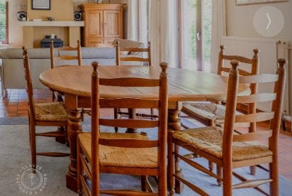 Verlengbare eiken tafel met 6 stoelen met rieten zitting, Enlèvement