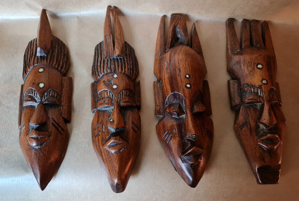 7 Afrikaanse maskers, Antiek en Kunst, Hout, Bruin, Handgemaakt, Afrika