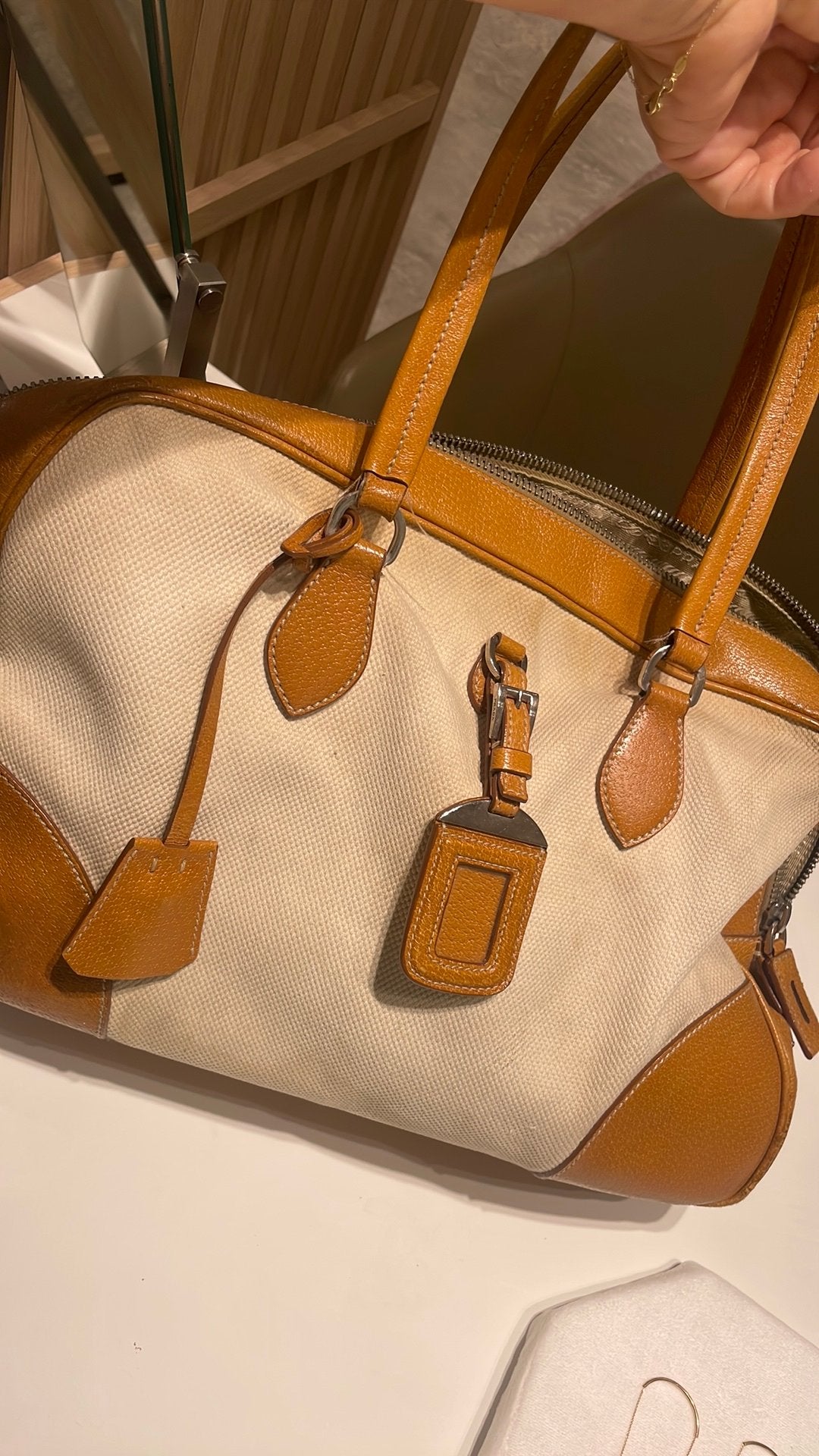 Prada, Ophalen of Verzenden, Gebruikt, Beige, Shopper