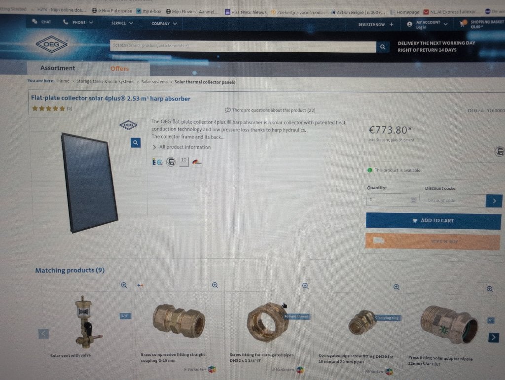 zonnecollector OEG voor dak 2.53m2 , 2kW, Doe-het-zelf en Bouw, Zonnepanelen en Toebehoren, Ophalen, Nieuw, Collector, 200 wattpiek of meer