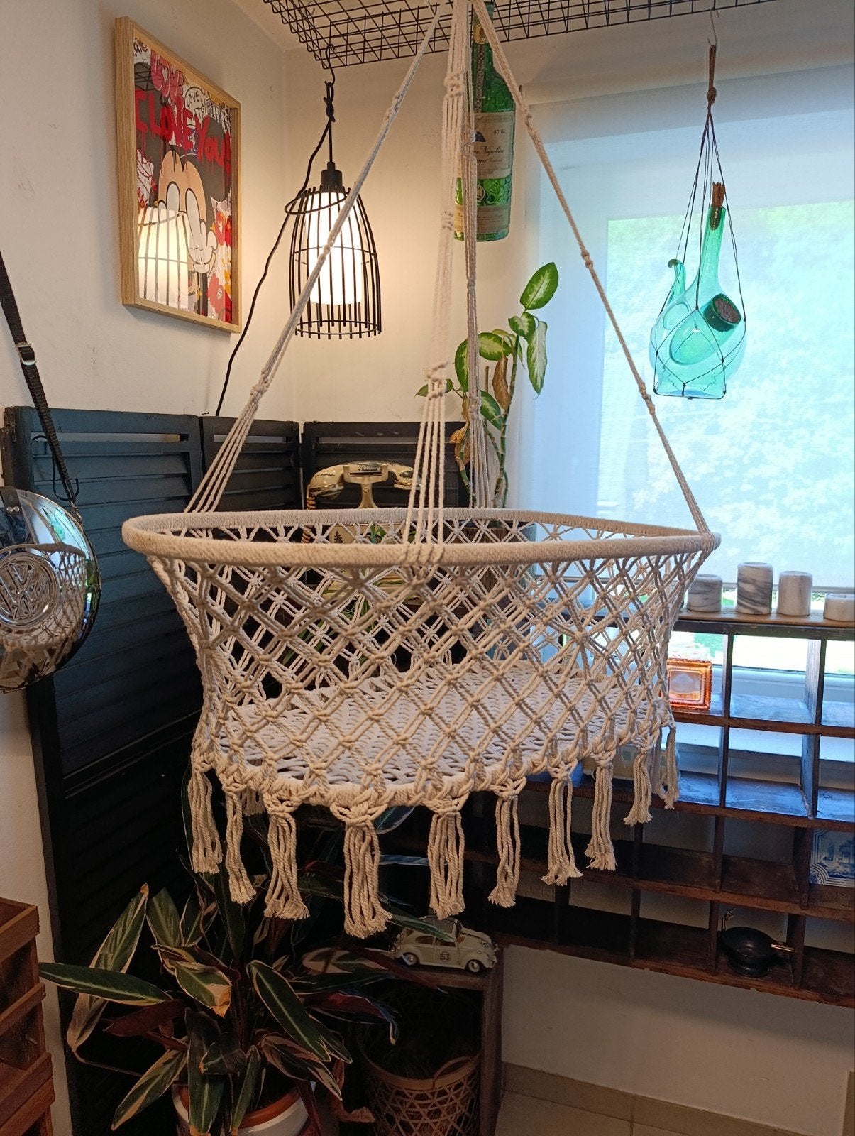 Berceau suspendu en macramé