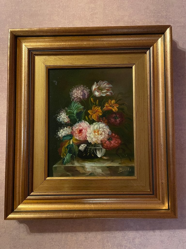 Schilderij Brooks, Enlèvement ou Envoi, Signé, Peinture à l'huile, Fleurs