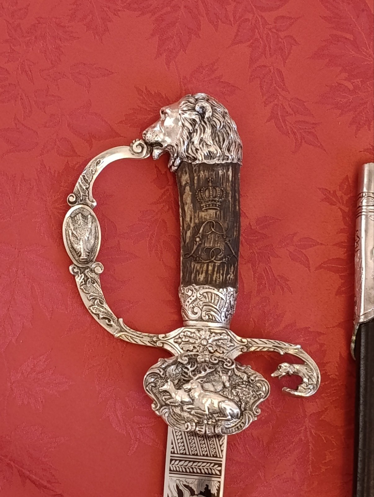 Sabre épée 19s. argent massif Armoirie Roi monogramme, Antiquités & Art, Enlèvement ou Envoi, Argent