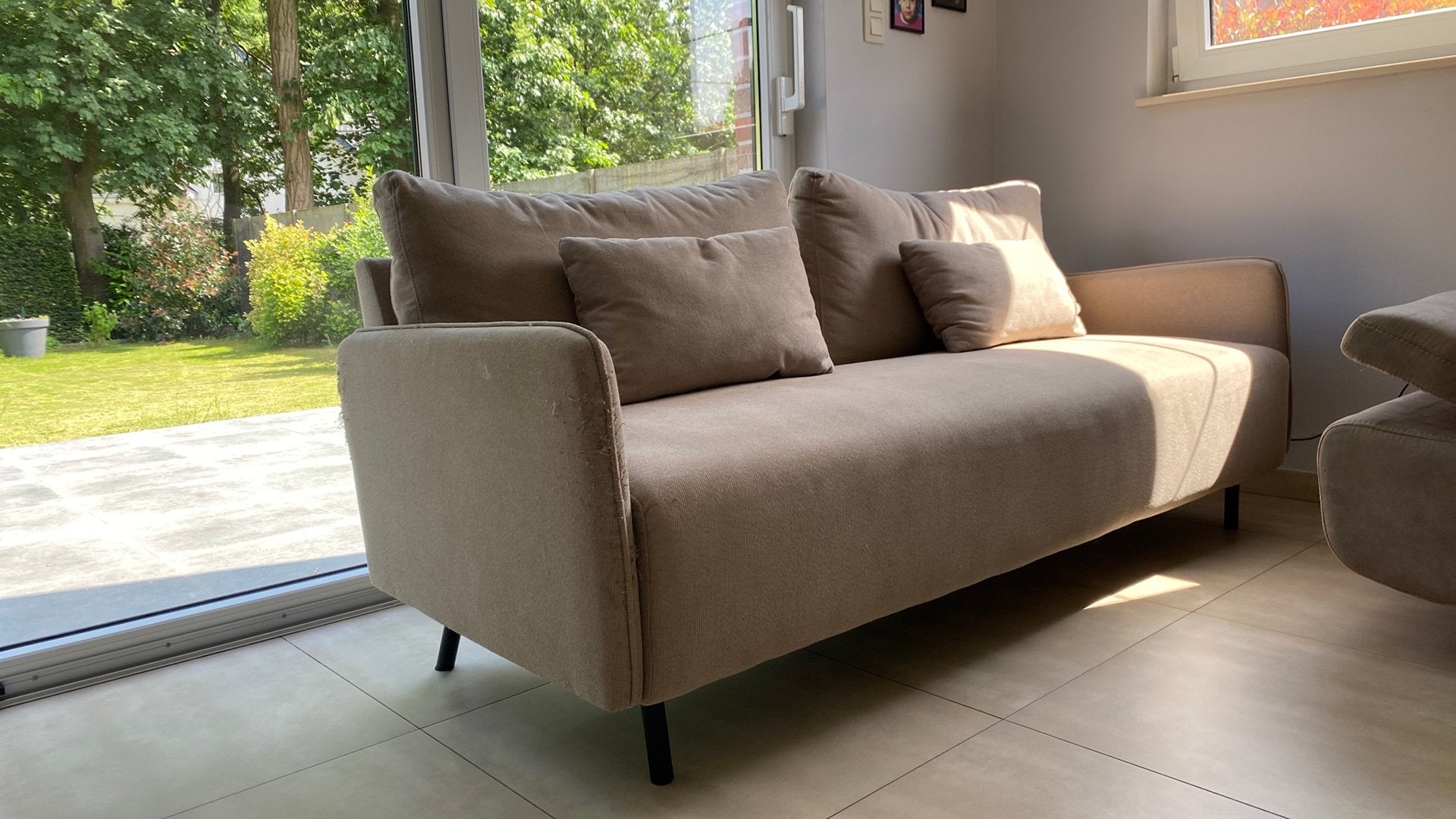 Beige fauteuil te koop., Ophalen, Gebruikt, 150 tot 200 cm, Driepersoons