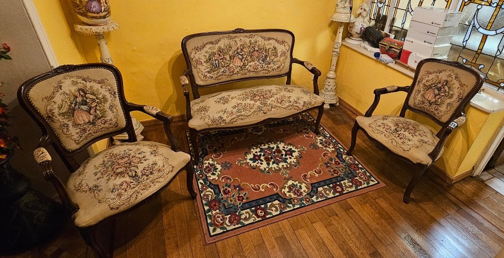 Canapé deux places style Louis XV et deux fauteuils., Banc d'angle, Bois, Enlèvement, Utilisé