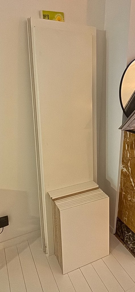 Armoire  PAX blanche, 2 portes + 7 étagères  (démontée), 25 à 50 cm, Enlèvement, Utilisé, Avec porte(s)
