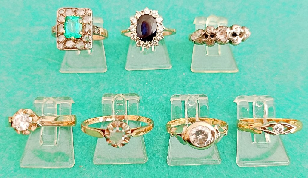 Bagues en or 18K + pierre couleur ou (subst.) diamant NEUVES, Handtassen en Accessoires, Geel, Nieuw, Ophalen of Verzenden, Met edelsteen