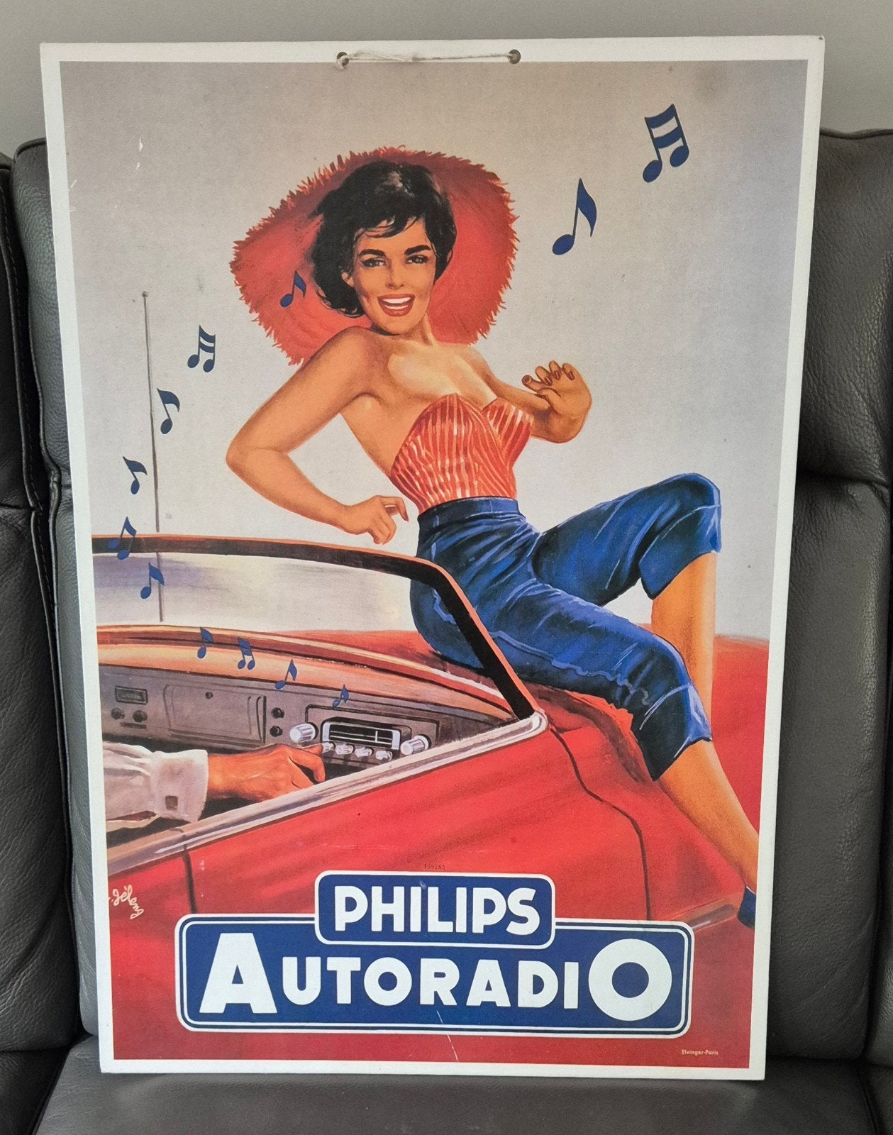Reclame Philips autoradio (pin-up)van R.Geléng jaren 50, Collections, Marques & Objets publicitaires, Enlèvement