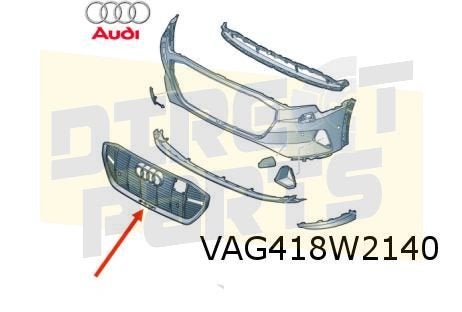 Audi E-tron (12/18-1/23) voorbumpergrille midden (T94 glossy, -, -, Nieuw, Audi