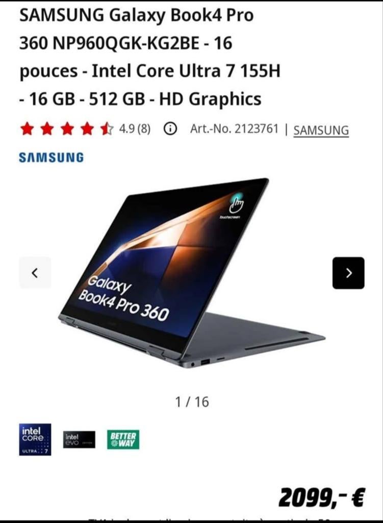 Samsung galaxy book 4 pro x360 ultra 7, Enlèvement ou Envoi