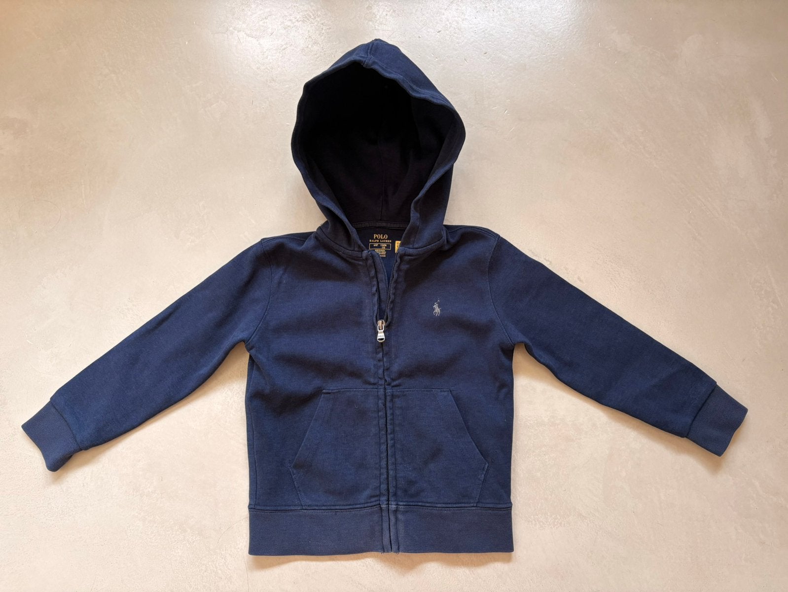 Donkerblauwe hoodie met rits van Polo Ralph Lauren, Kinderen en Baby's, Kinderkleding | Maat 110, Ophalen of Verzenden, Gebruikt