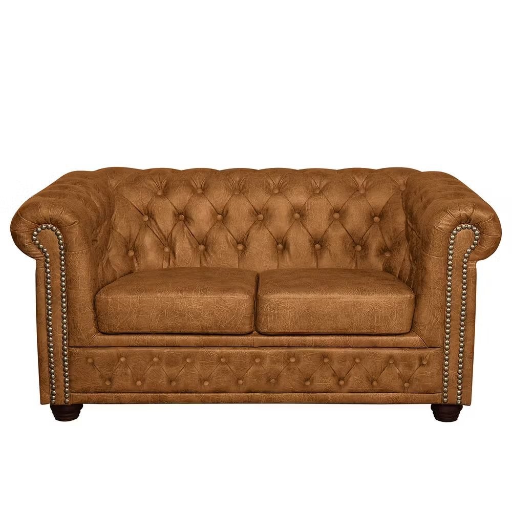 Cognac zetel chesterfield look, Ophalen, Chesterfield, Rechte bank, Minder dan 150 cm