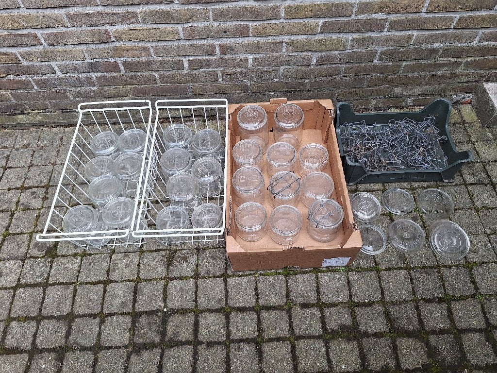 25 weckpotten + deksels + beugels / inmmaakglas, Ophalen, Glas