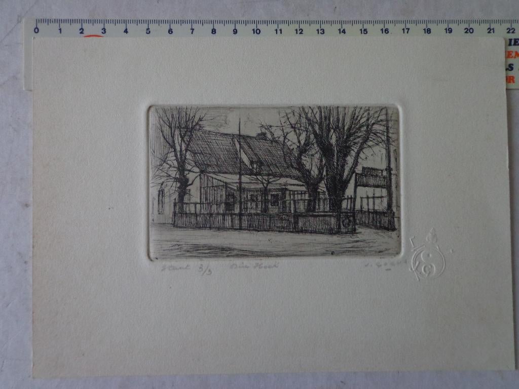 zeldzame ets van Jaak Gorus Drie Hoek Staat 3/3, Antiek en Kunst, Kunst | Etsen en Gravures, Ets, Gesigneerd, Landschap, 1950 - 1999