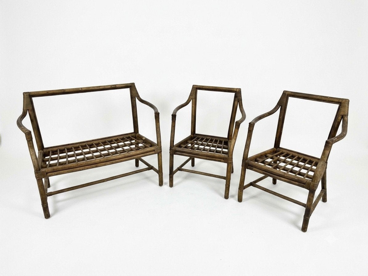 Prachtige Vintage Rotan / Bamboe Zitset (3-delig) – Bohemian, Enlèvement