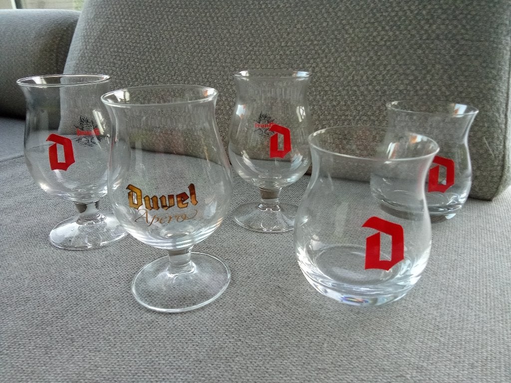 5 mini Duvel glazen Merchtem/Buggenhout 18 euro, Enlèvement, Comme neuf, Verre ou Verres, Duvel