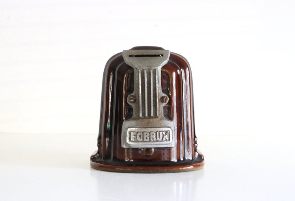 vintage Fobrux spaarpot - geëmailleerd gietijzer, Collections, Tirelires, Enlèvement ou Envoi, Comme neuf, Métal ou Fer blanc