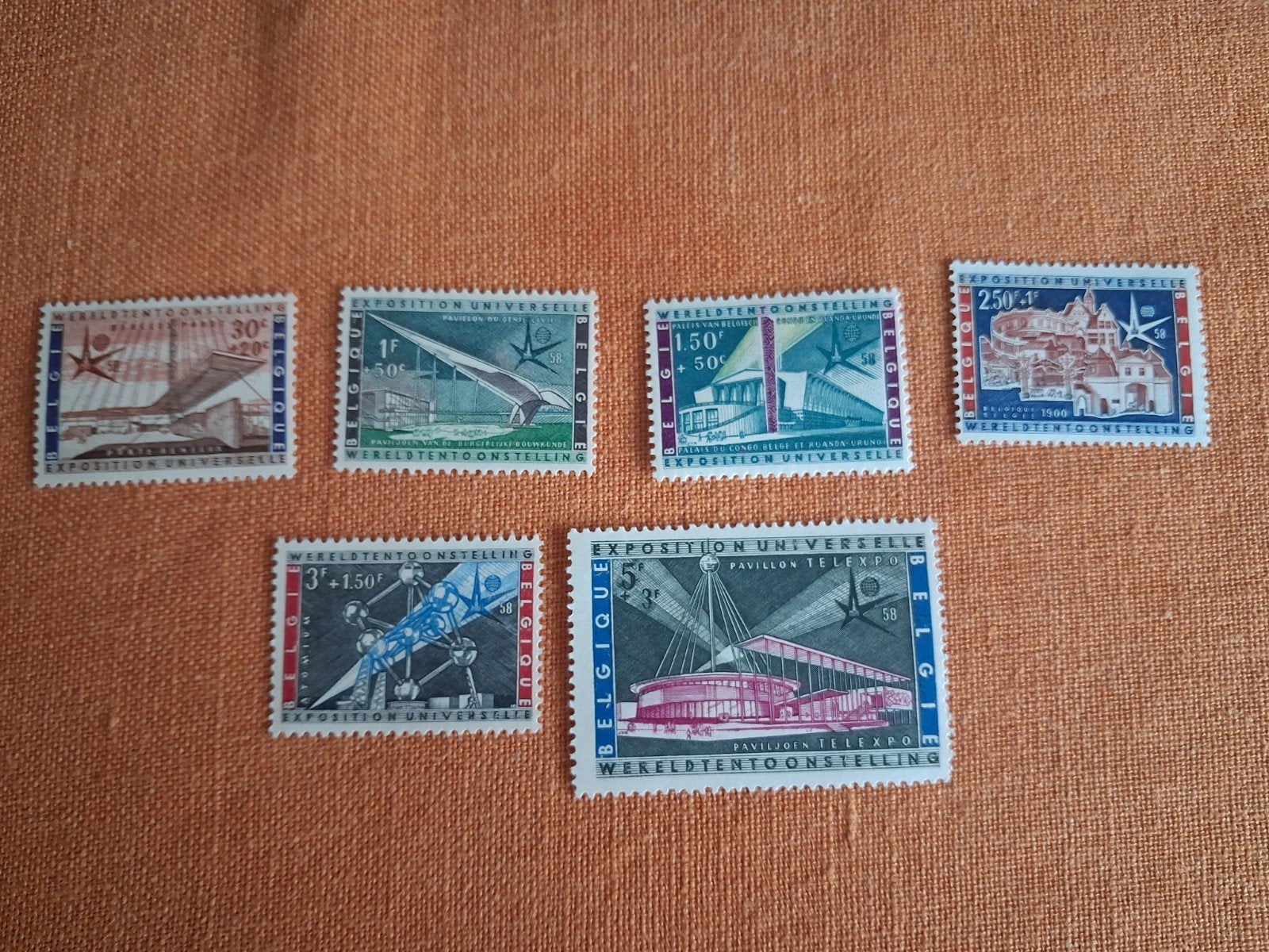1958 exposition  universelle  de Bruxelles   6 timbres, Timbres & Monnaies, Enlèvement ou Envoi