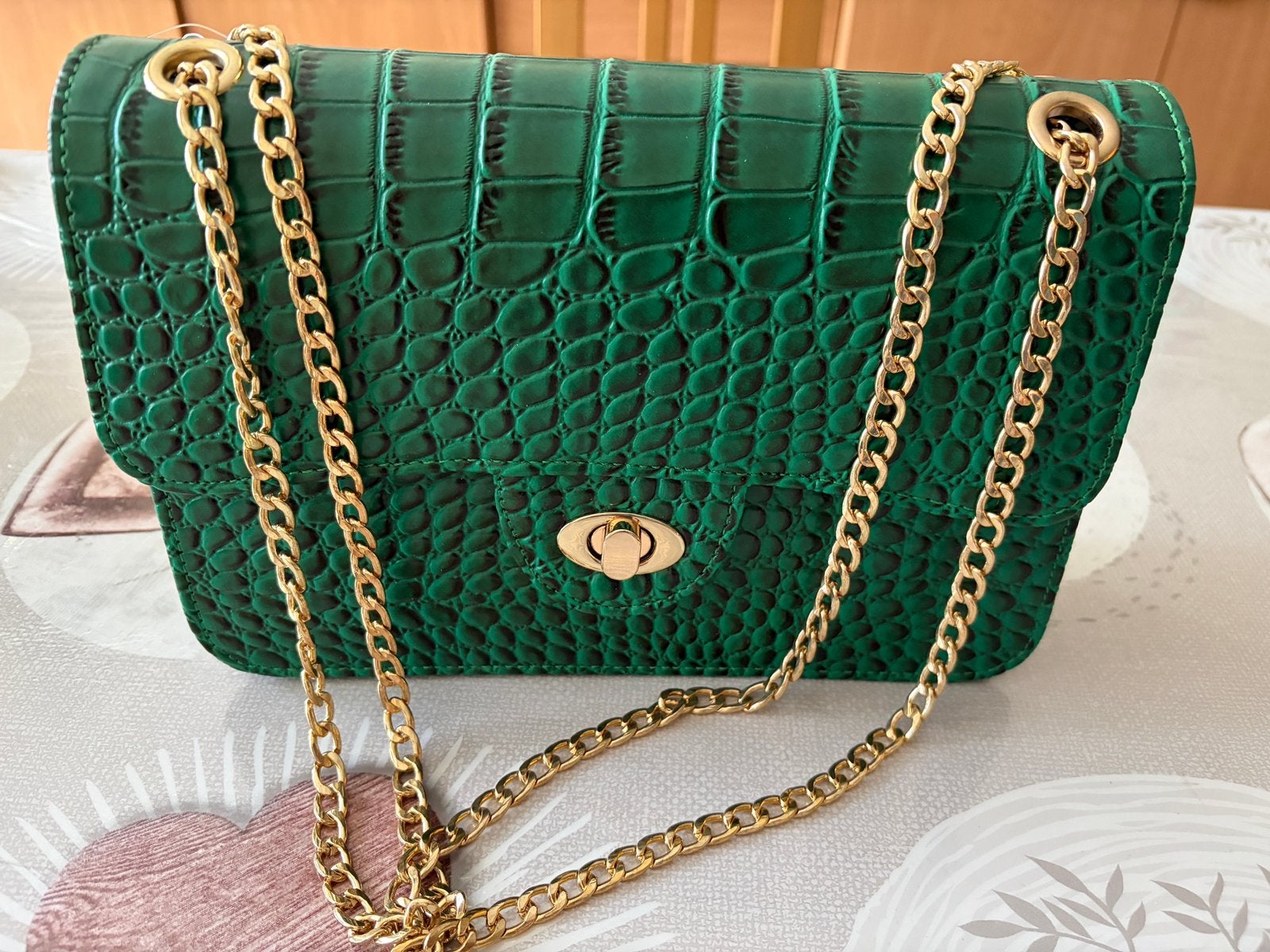 Sac à main vert vert effet croco My Accessories London, Enlèvement ou Envoi, Comme neuf, Vert, Sac à main