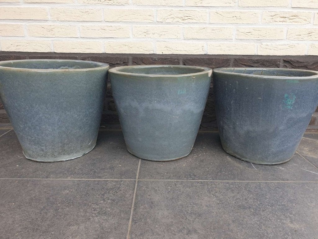 3x geglazuurde vorstbestendige ronde bloempot prachtig blauw, Ophalen, Binnen