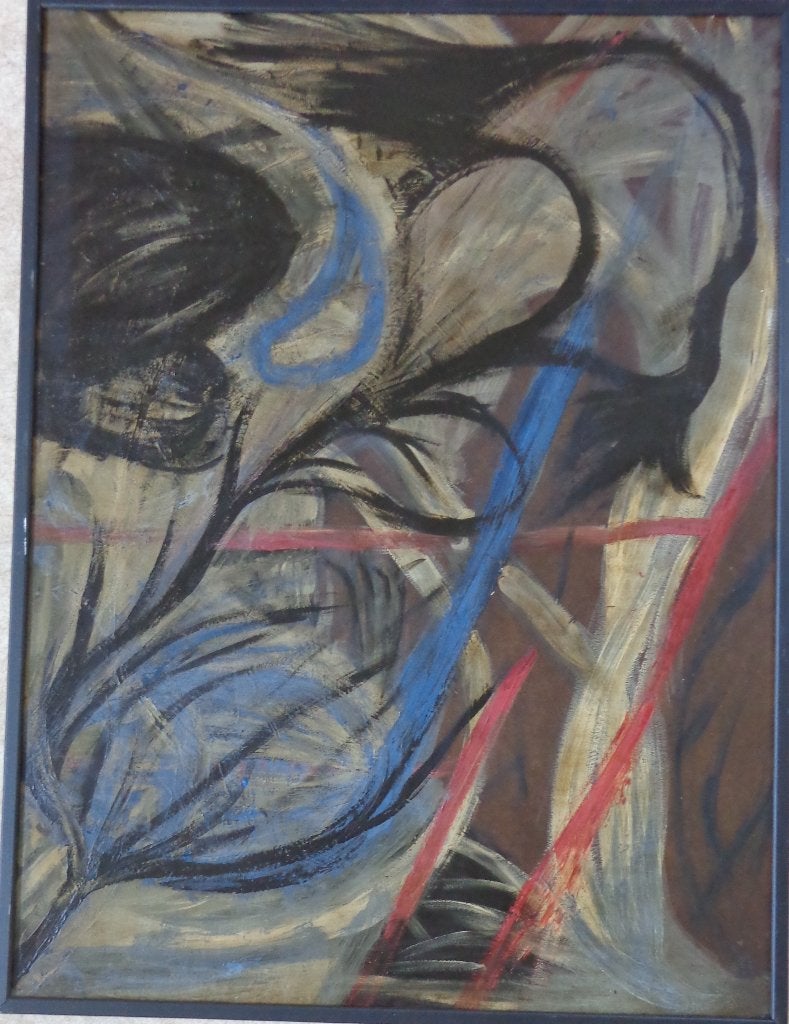 ONBEKEND / KLEURRIJKE ABSTRACTIE / OLIEVERF / 129x98cm KADER, Ophalen