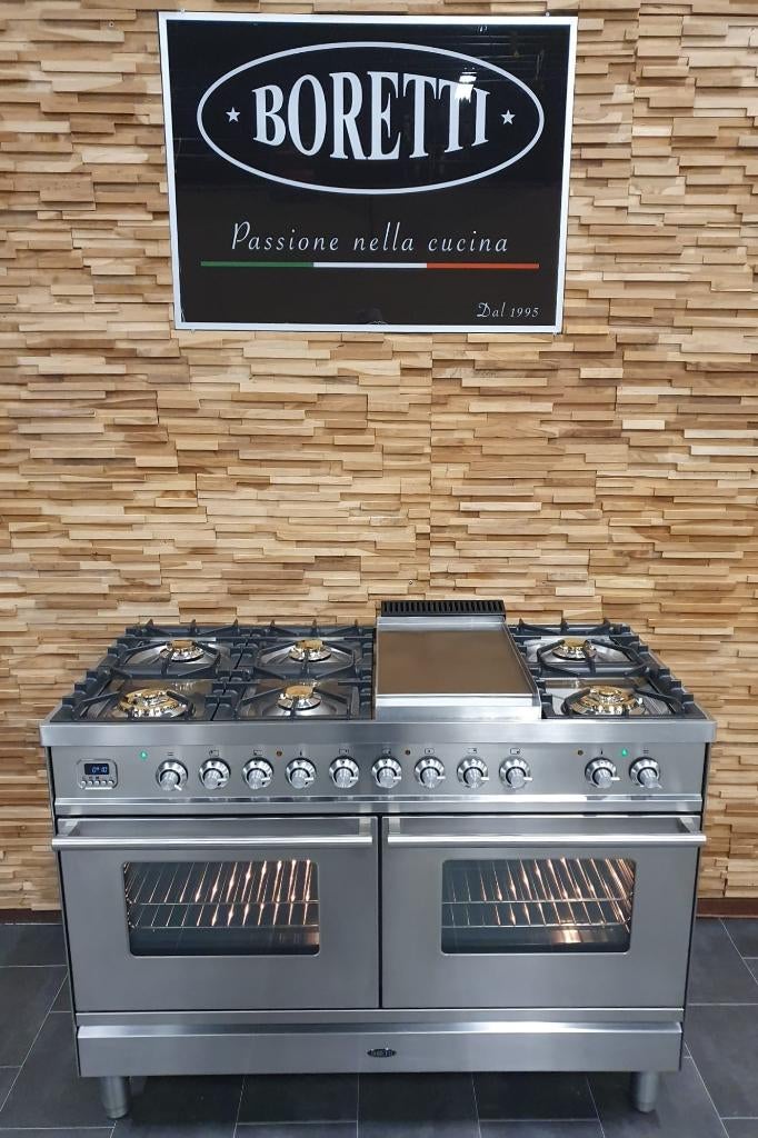 Luxe Boretti Fornuis 120cm RVS 2 multifunctionele ovens!, Elektronische apparatuur, Fornuizen, Zo goed als nieuw, Vrijstaand, Gas