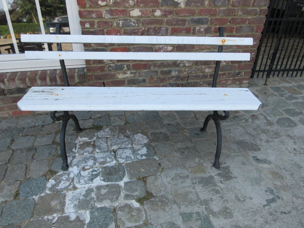 Banc de jardin ancien en bois et pieds en fonte ancien banc, Enlèvement, Bois